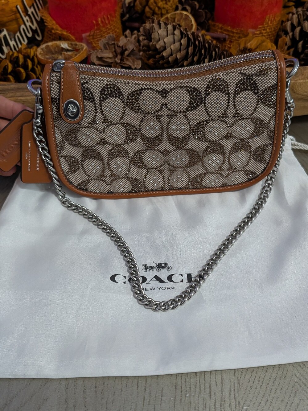 Gently Use Swinger Bag 20With Chain In Crystal Signature Jacquard